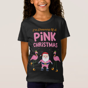 T-Shirt Je rêve d'un Flamant rose de Noël rose Père Noël T