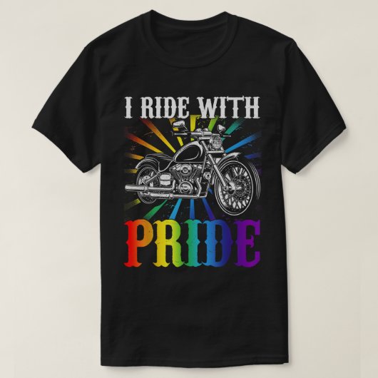 T-shirt Je roule avec fierté, gay biker, arc-en-ciel moto (Design devant)