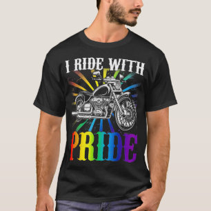 T-shirt Je roule avec fierté gay biker arc-en-ciel moto lo