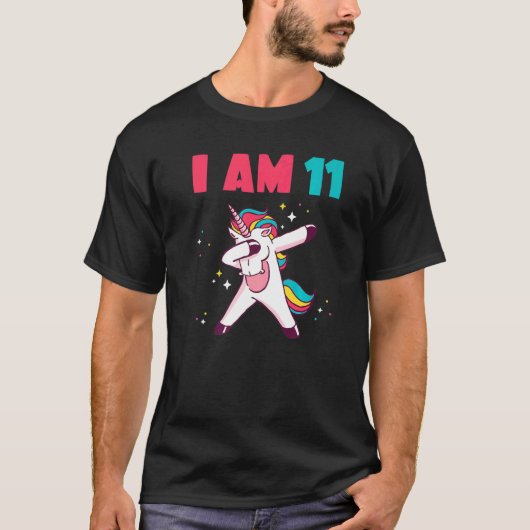 T-shirt Je suis 11 ans Magical Dabbing Unicorn (Devant)