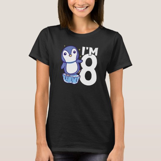 T-shirt Je suis 8 Anniversaire Penguin Party mignonne 8e a (Devant)