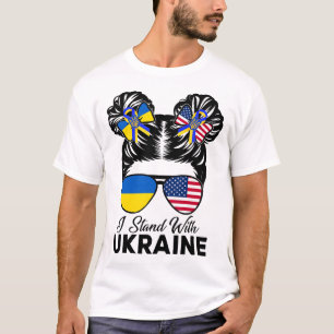 T-shirt Je suis avec l'Ukraine Américaine Usa Bun Méche Av
