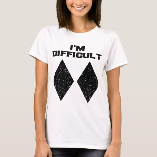 T-shirt Je suis Difficile Drôle Double Diamants Noirs Ski (Devant)