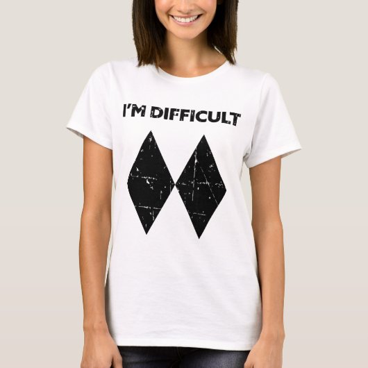 T-shirt Je suis difficile drôle double diamants noirs ski (Devant)