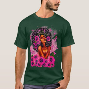 T-shirt Je Suis Forte Rose Ribbon Fleurs Black Queen