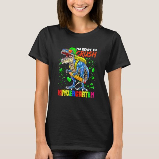 T-shirt Je suis prêt à écraser le dinosaure de jardin d'en (Devant)