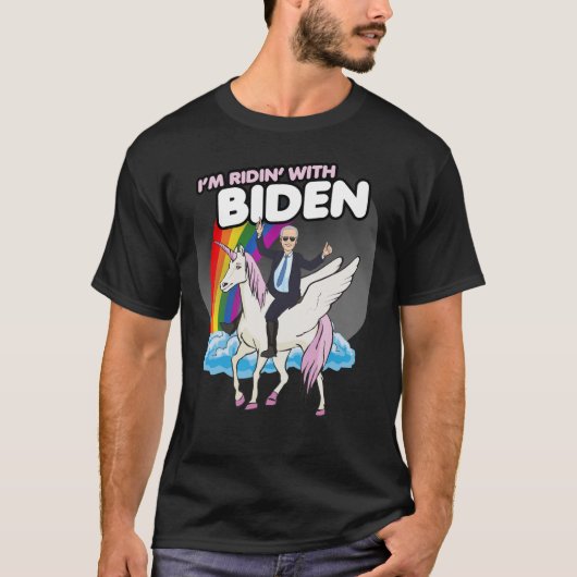 T-SHIRT JE SUIS RIDIN AVEC BIDEN ET SON UNICORN (Devant)