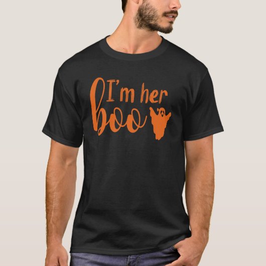 T-shirt Je suis Son Boo | Couples de texte orange Hallowee (Devant)