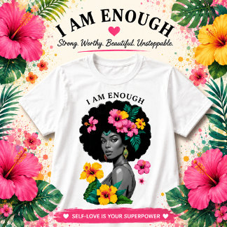 T-shirt Je Suis Suffisante Afro Floral Conception d'Art d'