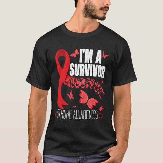 T-shirt Je Suis Survivor Stroke Sensibilisation Red Ribbon (Devant)