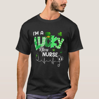 T-shirt Je suis un chanceux NICU Infirmière Plaid Heartbea