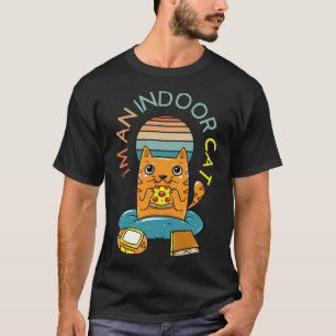 T-shirt Je suis un chat intérieur drôle de lecture Pizza j