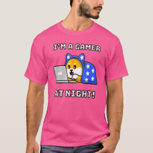 T-shirt Je suis un joueur de nuit Shiba Inu jeu vidéo Chie