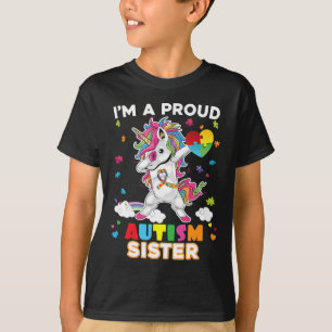 T-shirt Je suis une fière soeur Dabbing Unicorn Autisme La