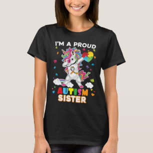 T-shirt Je suis une fière soeur Dabbing Unicorn Autisme La