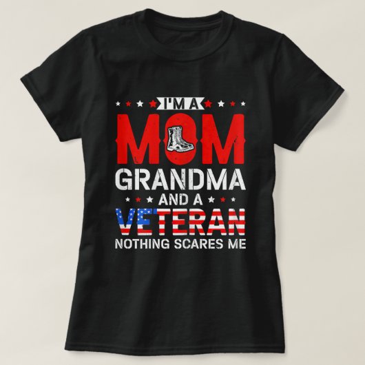 T-shirt Je suis une maman grand-mère et une vétéran femme (Design devant)