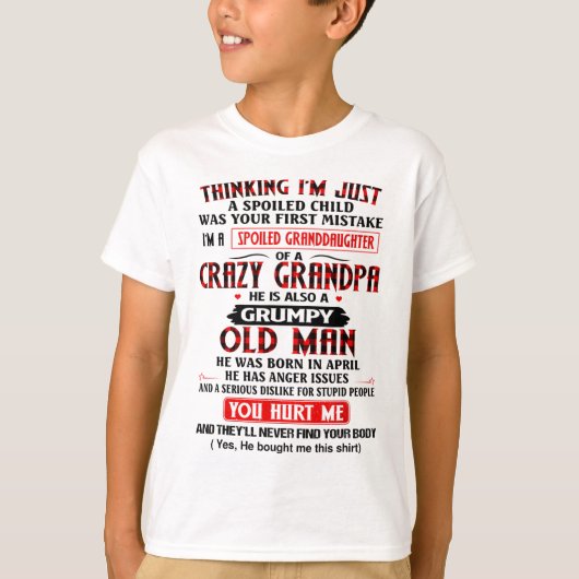 T-shirt Je suis une petite fille gâtée d'un grand-père fou (Devant)