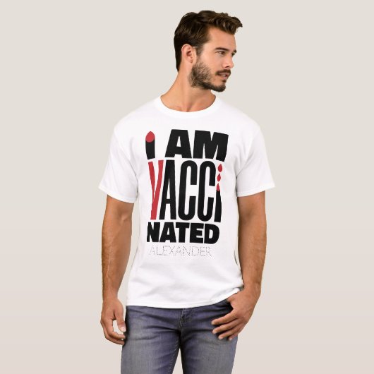 T-shirt Je Suis Vacciné Convid-19 Drôle Noir Nom (Devant entier)