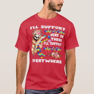 T-shirt Je Supporte L'Autisme Ici Ou Là Sloths Ribbon Aut