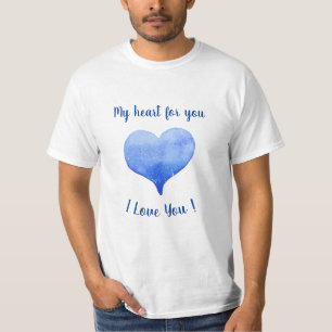 T-shirt Je t'aime Cœur Bleu Mignon Saint-Valentin