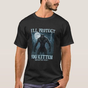T-shirt Je te protégerai petit chat loup alpha drôle