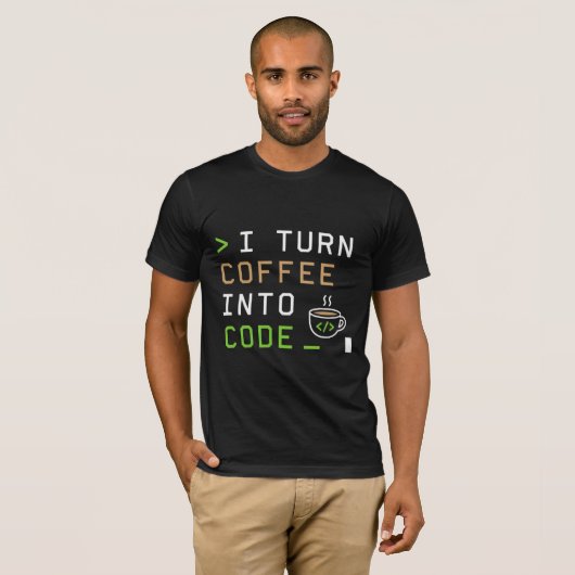 T-shirt Je transforme le café en code, drôle de programmeu (Devant entier)