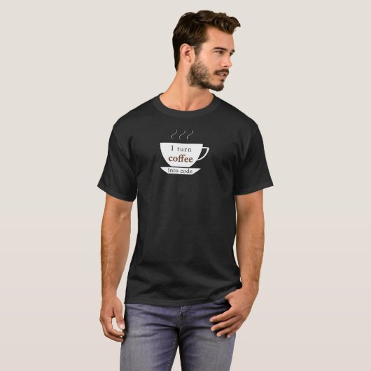 T-shirt Je transforme le café en code pour le programmeur (Devant entier)