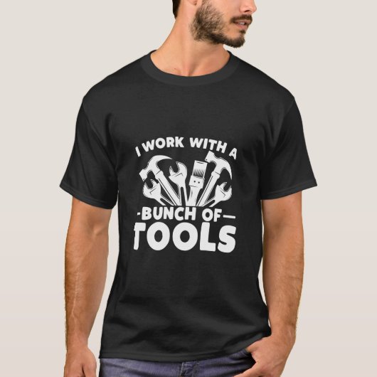 T-shirt Je travaille avec un tas d'outils, Funny Construct (Devant)