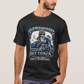 T-shirt "Je Travaille Dur" Chat sur Moto