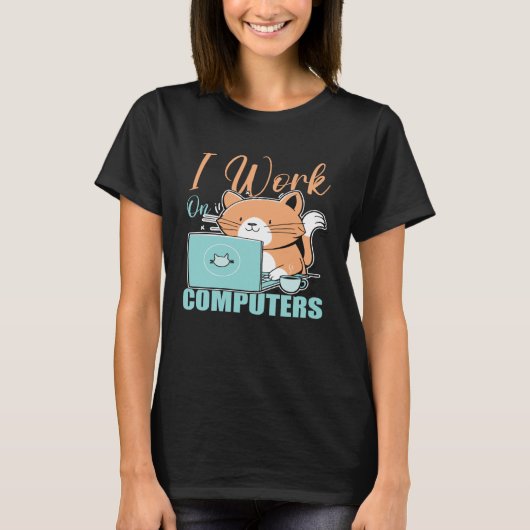 T-shirt Je Travaille Sur Ordinateurs Chat Chat Programme (Devant)