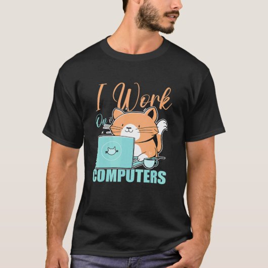 T-shirt Je Travaille Sur Ordinateurs Chat Chat Programme (Devant)