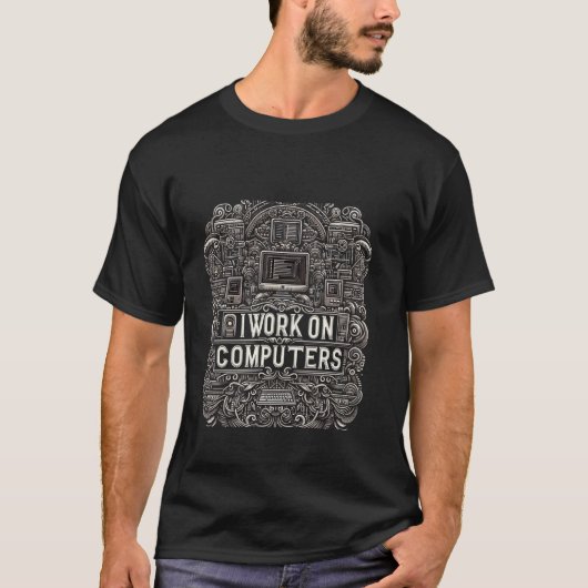 T-shirt Je travaille sur ordinateurs programmeur tech coda (Devant)