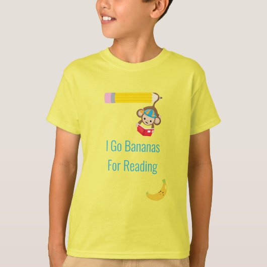 T-shirt Je vais bananes pour lire le singe intelligent (Devant)