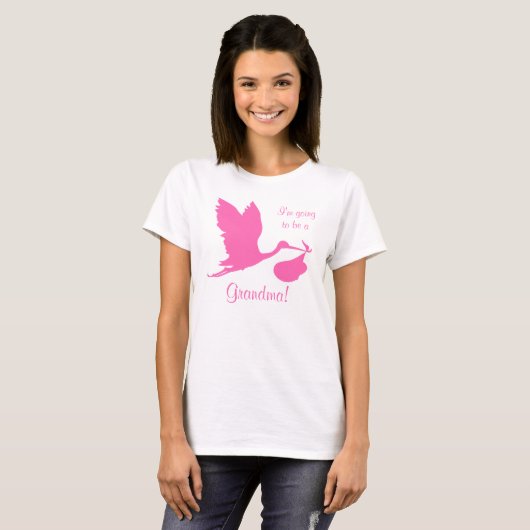 T-shirt Je vais être une grand-mère Hot Pink Stork (Devant entier)