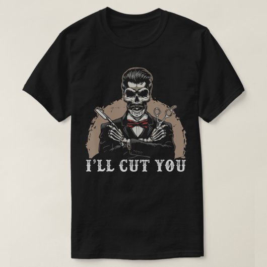 T-shirt Je vais vous couper le crâne Coiffeur coiffeur cad (Design devant)