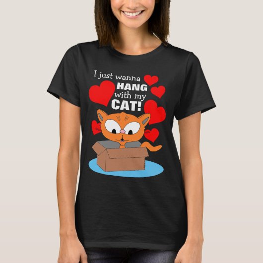 T-shirt Je veux juste rester avec mon chat ! Ginger Kitty (Devant)