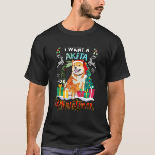 T-shirt Je Veux Un Akita Pour Noël Joyeux Noël