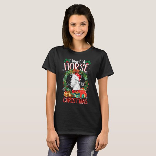 T-shirt Je veux un cheval pour le Pyjama Cheval Noël 2021 (Devant entier)