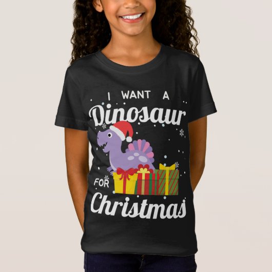 T-Shirt Je Veux Un Dinosaure Pour Noël Drôle Mignonne Dino (Devant)
