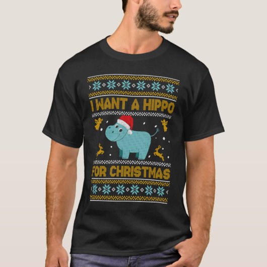 T-shirt Je Veux Un Hippo Pour Noël Laid Noël (Devant)