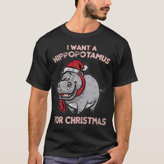T-shirt Je veux un hippopotame pour Noël (Devant)