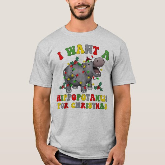 T-shirt Je Veux Un Hippopotame Pour Noël Funny Retro (Devant)