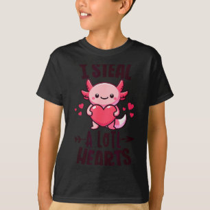 T-shirt Je vole beaucoup de cœurs Kawaii Axolotl Drôle Val