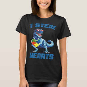 T-shirt Je vole des cœurs Autisme Sensibilisation Dinosaur