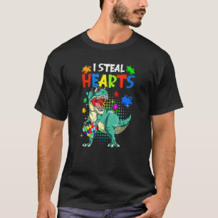 T-shirt Je vole des cœurs T Rex Dino Enfants Garçons Autis