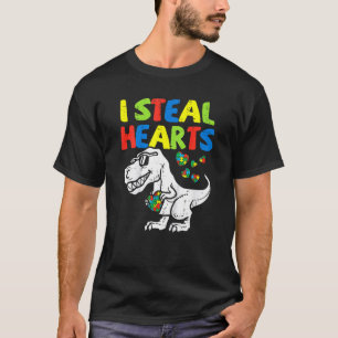 T-shirt Je vole des coeurs Trex dinosaure Autisme Sensibil