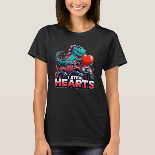 T-shirt Je vole les coeurs Dinosaur Valentine (Devant)