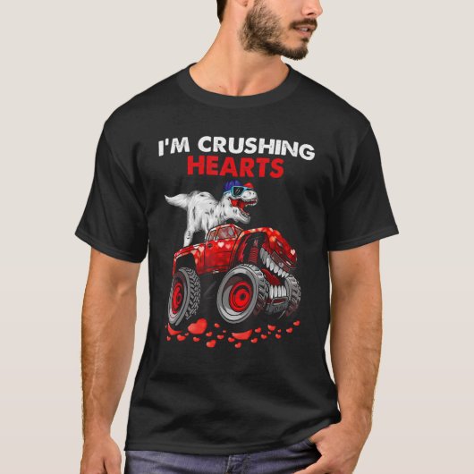 T-shirt J'écrase Coeurs Dino Monster Truck Toddler Boy Val (Devant)