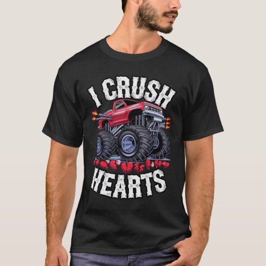 T-shirt J'écrase Coeurs Monster Truck Funny Valentines Day (Devant)