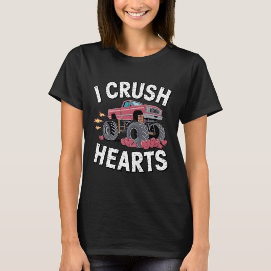 T-shirt J'écrase Coeurs Monster Truck Funny Valentines Day (Devant)